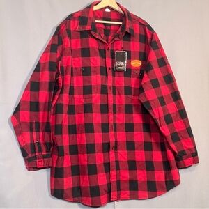 TICOMELA Men’s 4XL Flame Resistant Red&Black Plaid FR Cotton Shirt CAT2 UL NWT